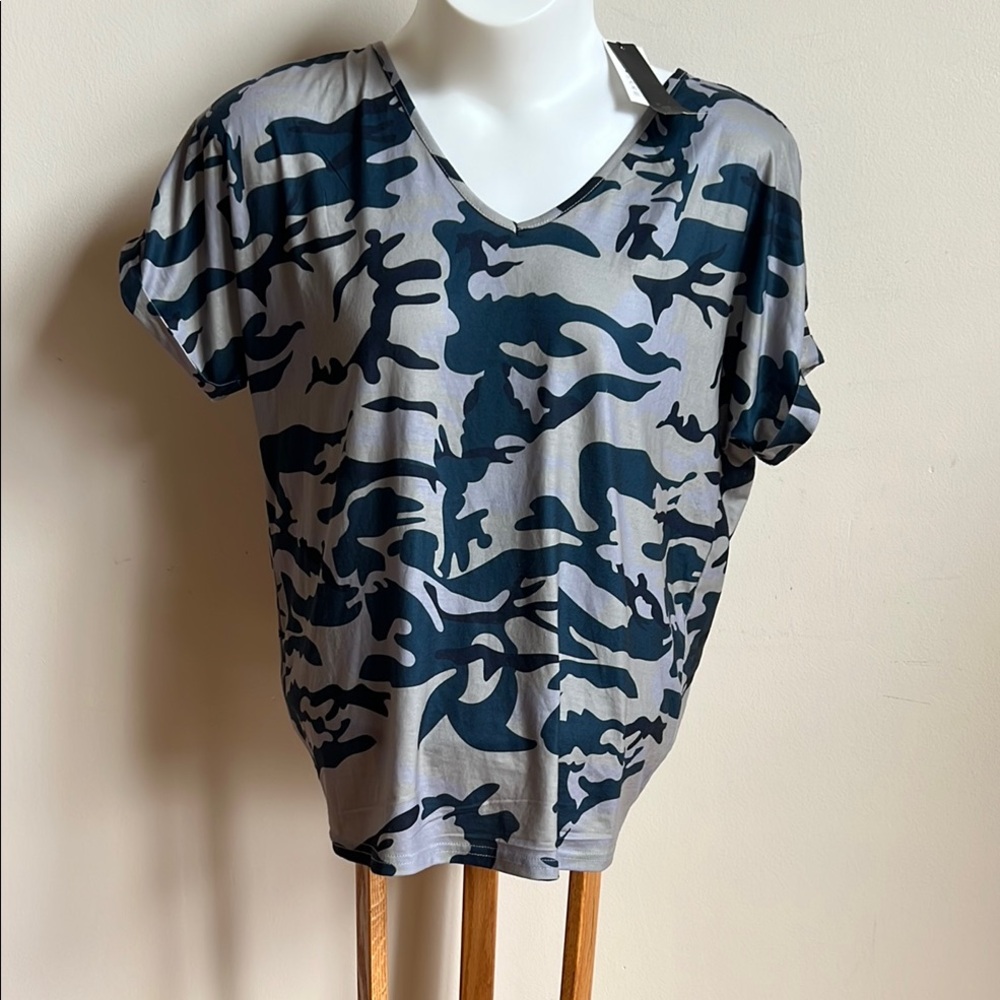 Zanzea Gray and Blue Camo Short Sleeve Tee
